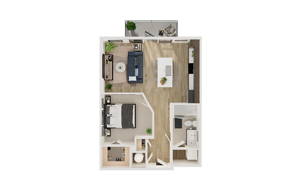 A1p - 1 bedroom floorplan layout with 1 bath and 633 square feet. (3D)