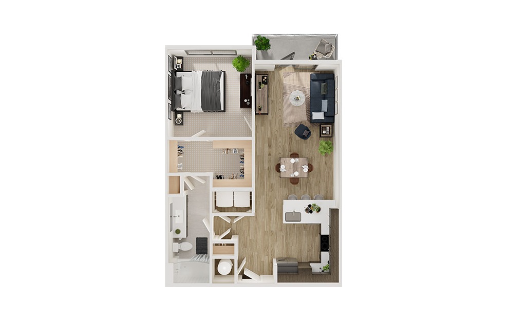 A4p - 1 bedroom floorplan layout with 1 bath and 797 square feet. (3D)
