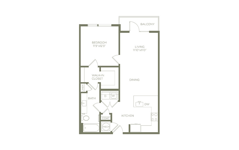A4p - 1 bedroom floorplan layout with 1 bath and 797 square feet. (2D)