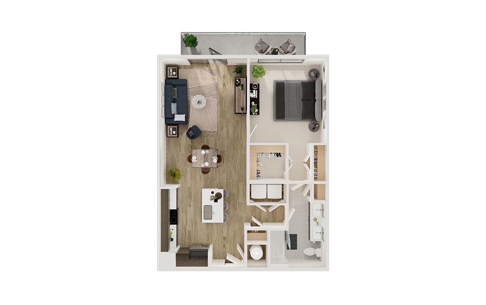 A5p - 1 bedroom floorplan layout with 1 bathroom and 852 square feet (3D)