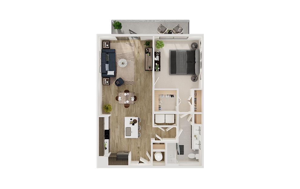A5p - 1 bedroom floorplan layout with 1 bath and 852 square feet. (3D)