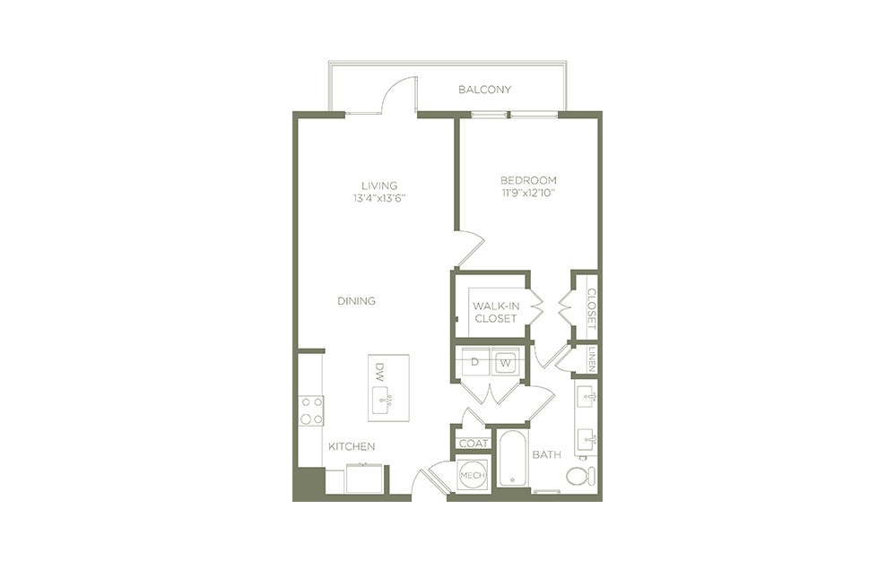 A5p - 1 bedroom floorplan layout with 1 bath and 852 square feet. (2D)