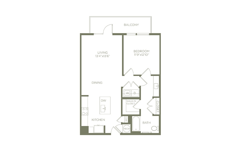 A5a - 1 bedroom floorplan layout with 1 bath and 852 square feet. (2D)