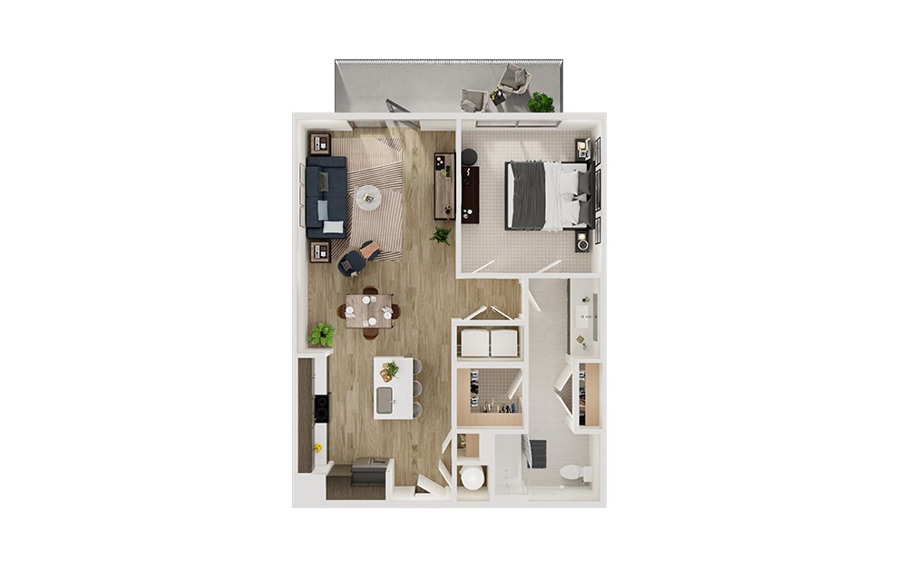A5a - 1 bedroom floorplan layout with 1 bath and 852 square feet. (3D)