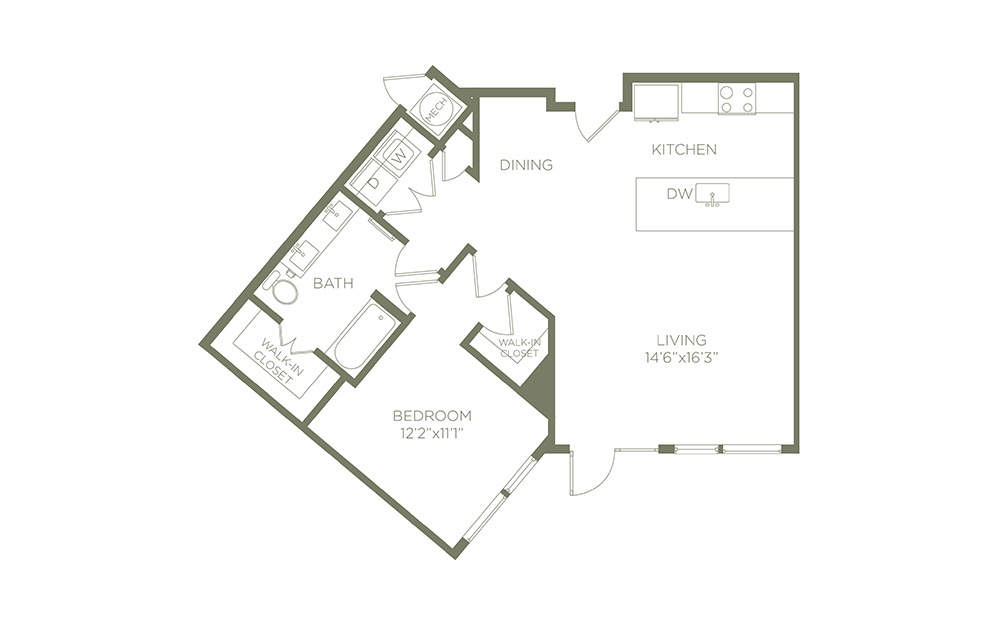 A6 - 1 bedroom floorplan layout with 1 bath and 897 square feet. (2D)