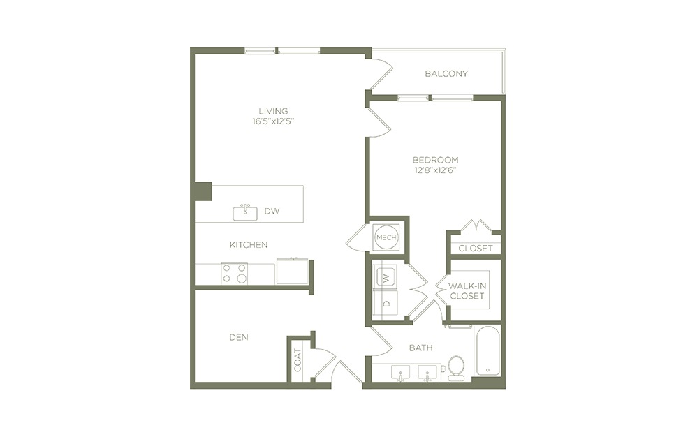 A7D - 1 bedroom floorplan layout with 1 bath and 917 square feet. (2D)